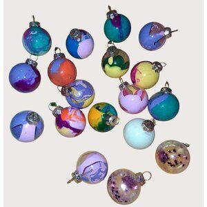 18 Hand-Painted Multicolor Glass Christmas Ornaments Star Accents